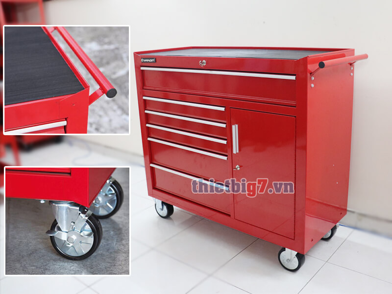 Tay cầm tủ rất chắc chắn, có 2 bánh xe xoay 360 độ và có khóa hãm. tu-dung-do-nghe-7-ngan-taron-tbr4706-X_3