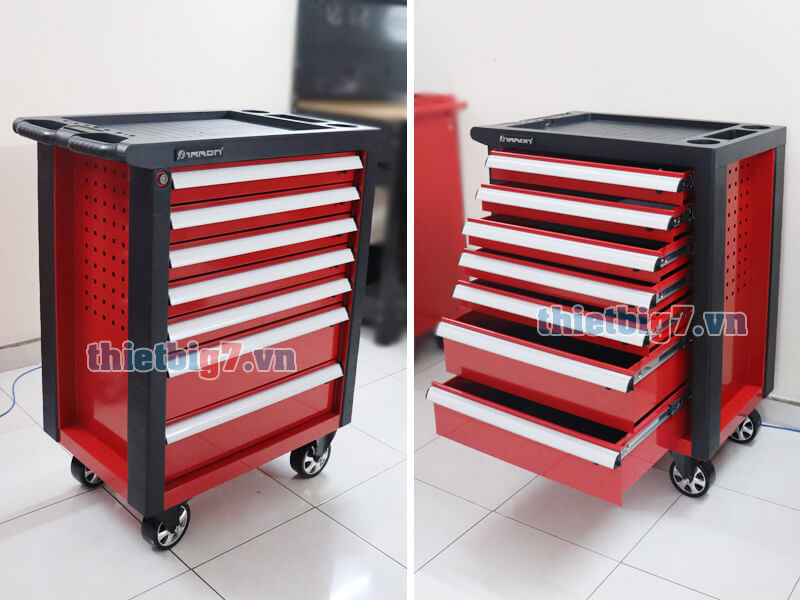 Tủ đựng đồ nghề 7 ngăn kéo được sơn tĩnh điện và khung được ốp nhựa dẽo đảm bảo chịu lực tốt chống lại va đập tu-dung-do-nghe-7-ngan-keo-taron-TBR5807A-X_1
