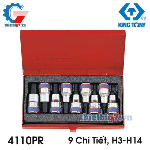 Bộ Khẩu Lắp Lục Giác 1/2” Kingtony 4110PR – 9 Chi Tiết, H3-H14