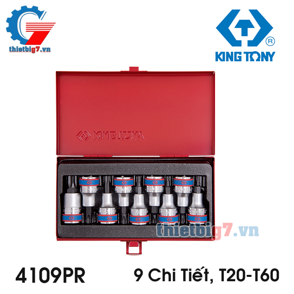 Bộ Khẩu Đầu Bông Lắp Mũi Vít 1/2” Kingtony 4109PR – 9 Chi tiết, T20-T60