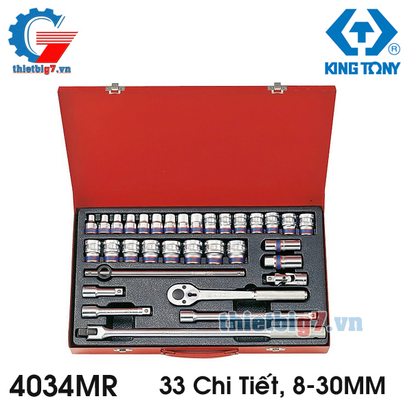 Bộ Tuýp Hoa Thị 33 Chi Tiết Hệ Mét 1/2″ Kingtony 4034MR, 8-30MM
