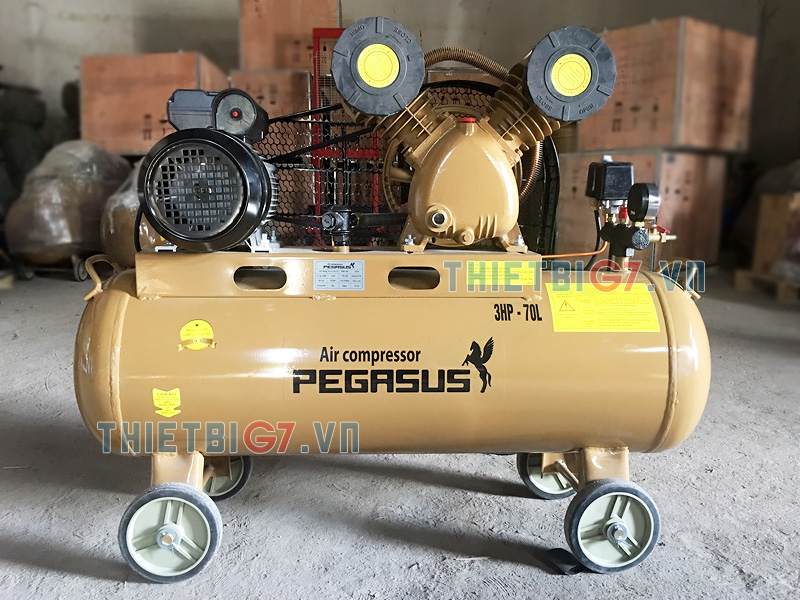 Máy nén khí Pegasus 3HP - 70L màu sơn vàng đồng Máy nén khí Pegasus 3HP - 70L màu sơn vàng đồng